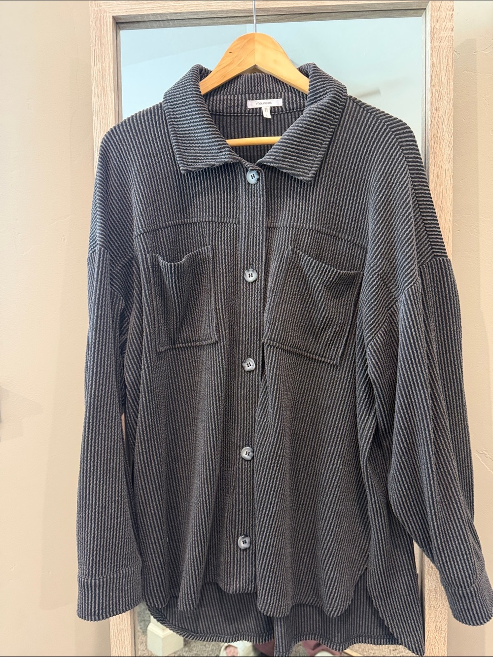 Maurices Ribbed Button-Front Shacket in Charcoal Gray